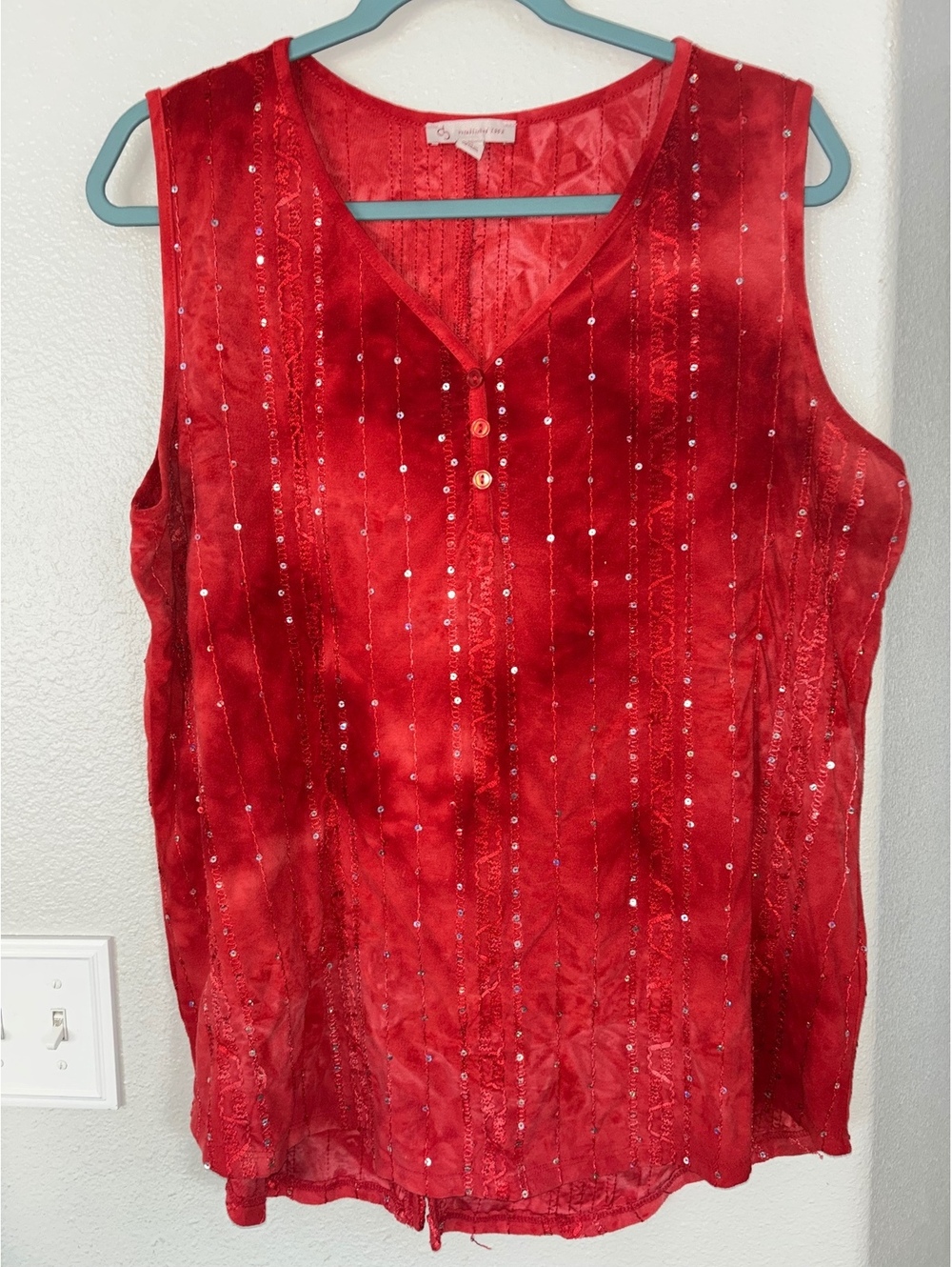 db Established 1962 Blouse Womens 1X Red Crushed Velvet Sequin Sleeveless Top
